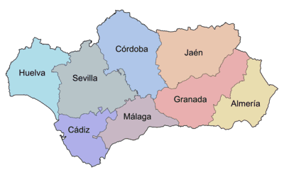 Mapa Andalucía provincias Moodle Centros